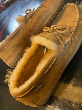 L.L. Bean Men’s Chestnut Suede Shearling-Lined Moccasins